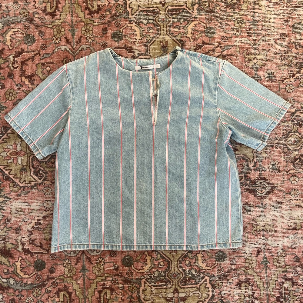 Alexander Wang denim striped tee, Size 2 fits oversized